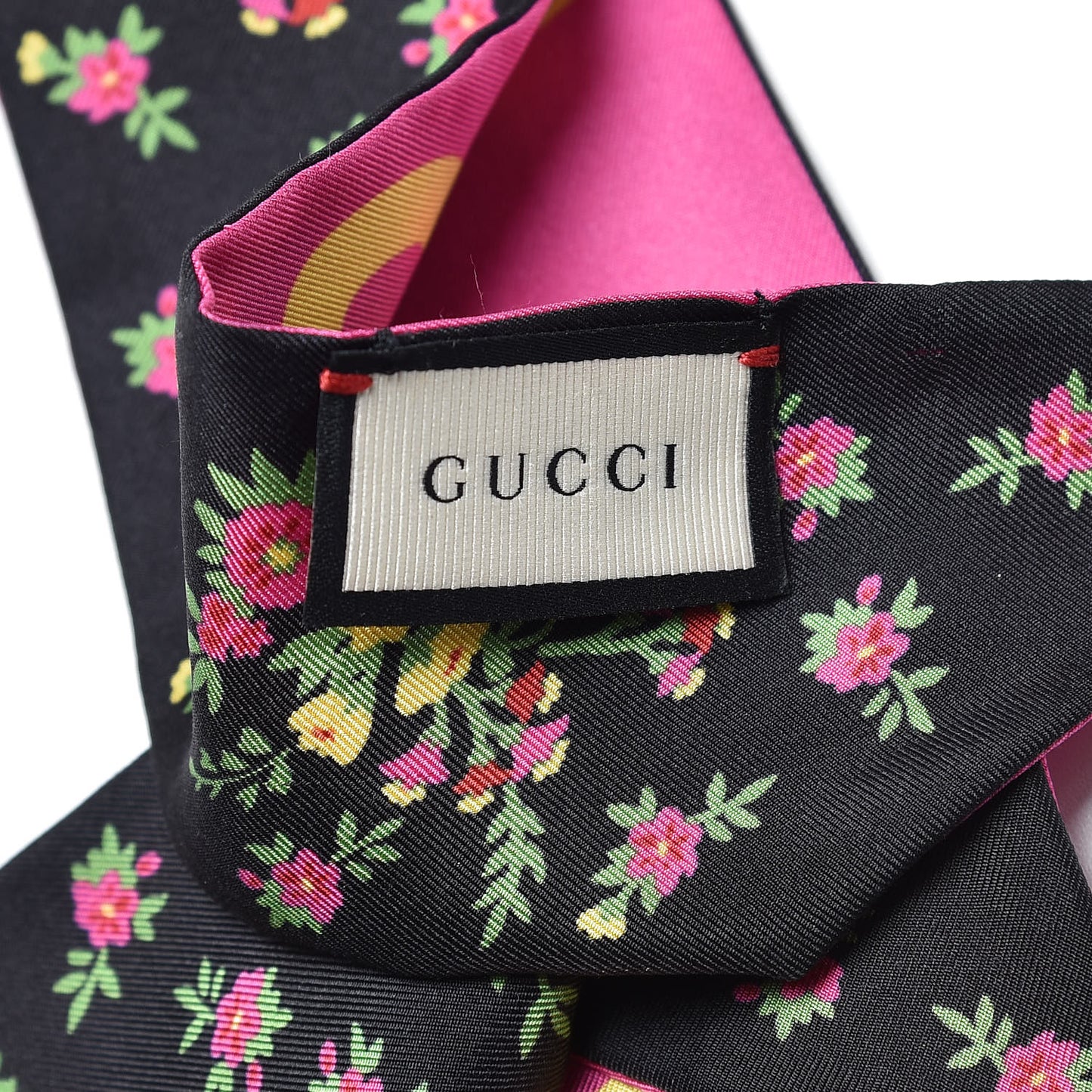 Silk Twill Sine Amore Neck Bow Scarf Fuxia Black