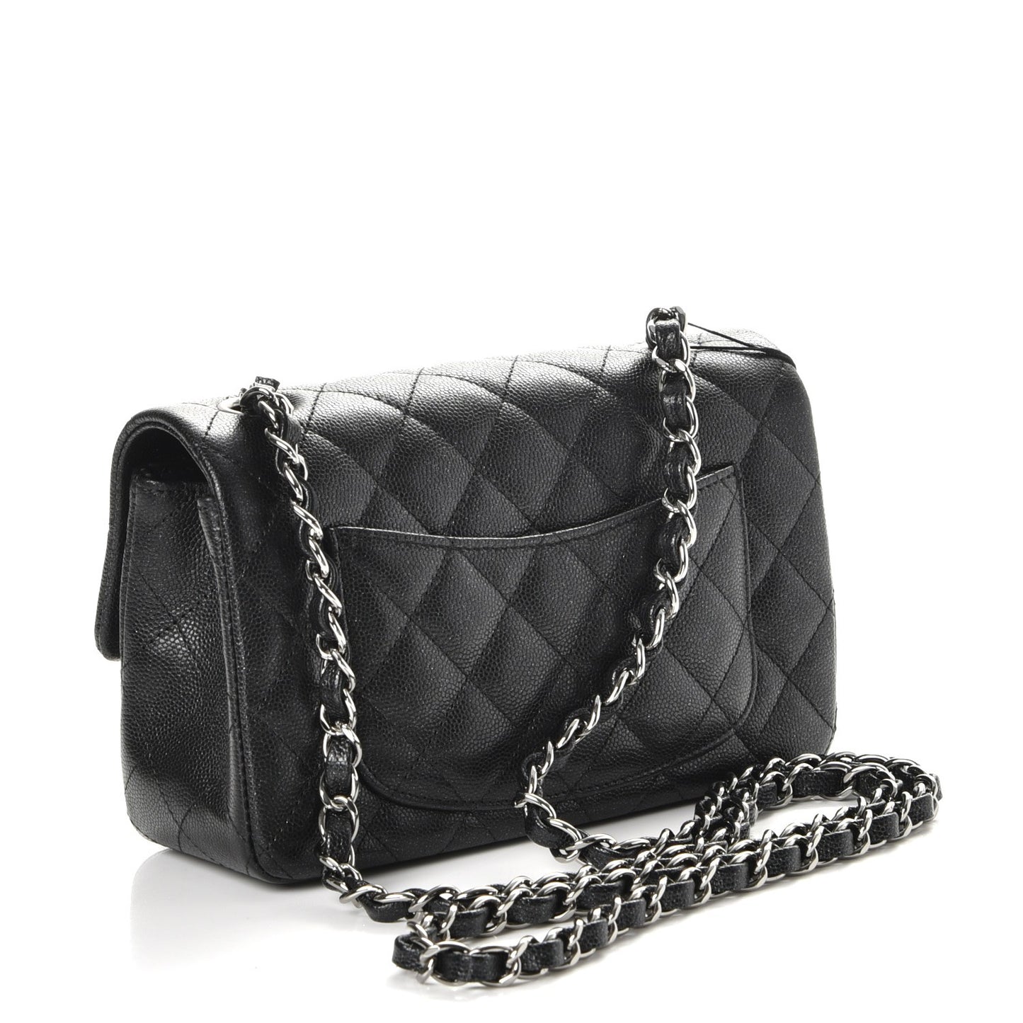 Iridescent Caviar Quilted Mini Rectangular Flap Black