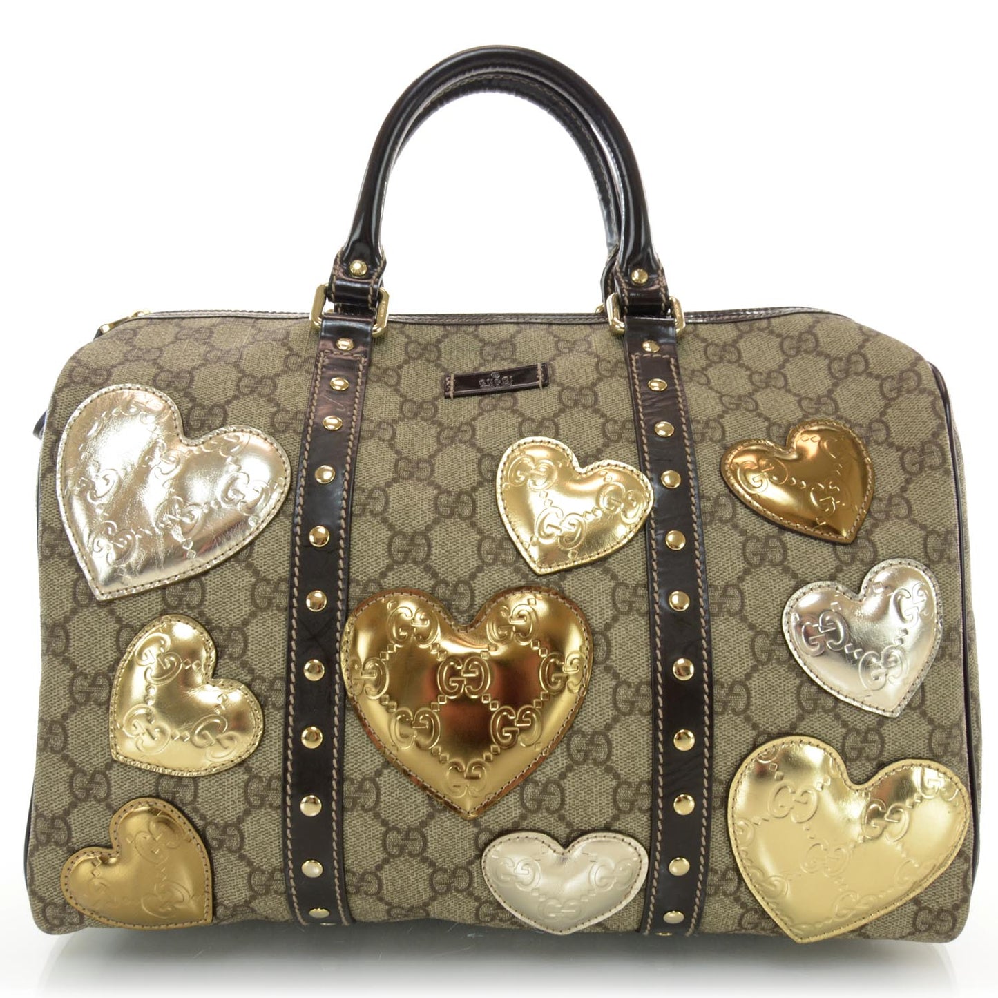 Monogram Guccissima Hearts Studded Medium Joy Boston Dark Brown