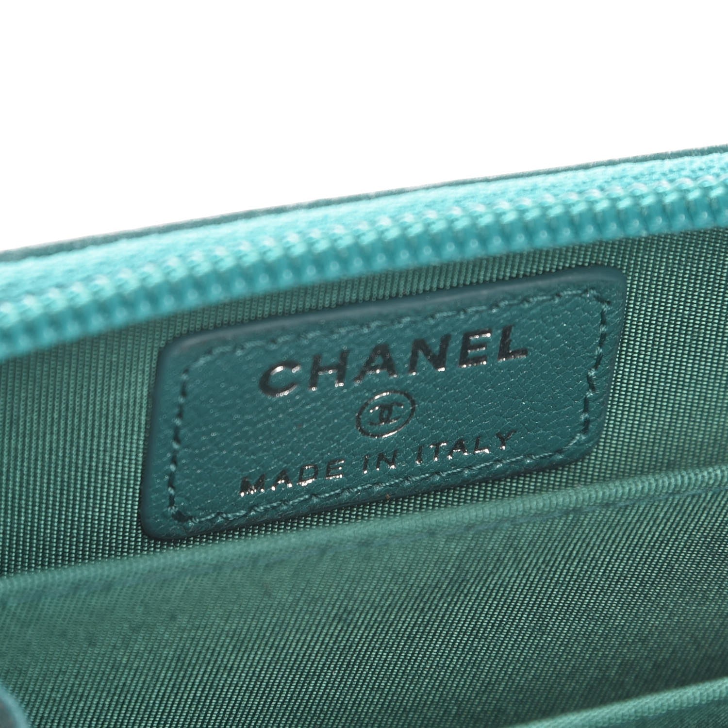 Chanel Metallic Goatskin Quilted Boy Zip Around Coin Purse Wallet Turquoise 6 of 8