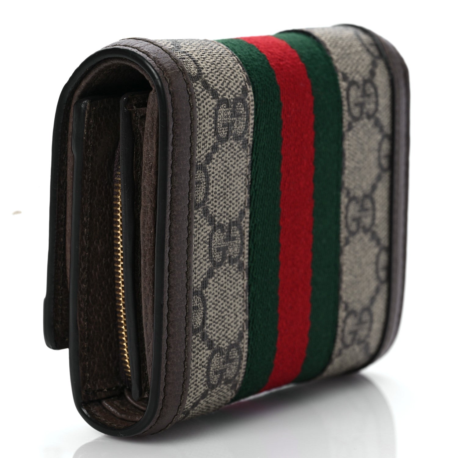 Gucci GG Supreme Monogram Textured Calfskin Web Ophidia Card Case Wallet Beige Ebony New Acero 3 of 6