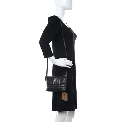 Burberry Lambskin Quilted Lola Double Pouch Crossbody Black 2 of 11