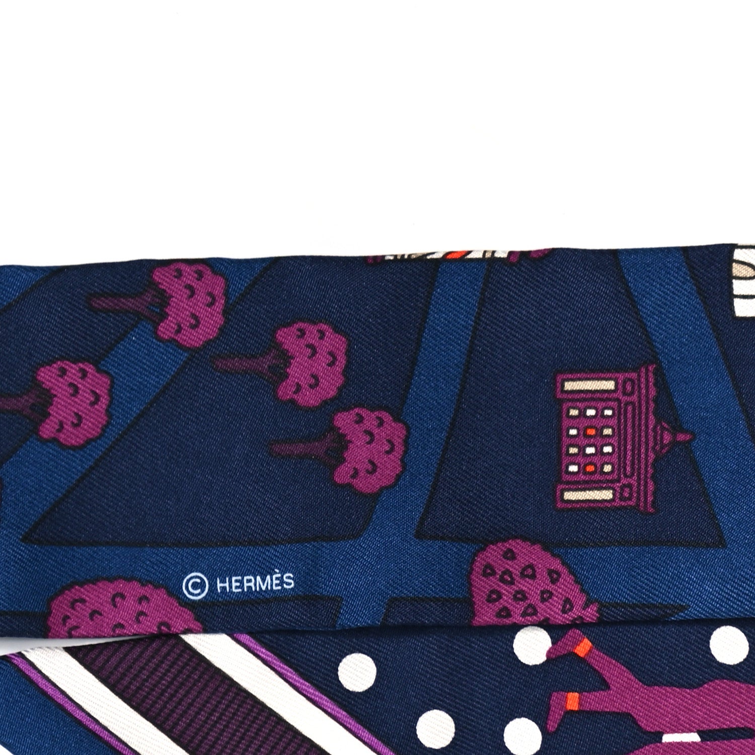 Hermes Silk Les Nouveaux Amoureux de Paris Twilly Marine Violet White 4 of 4