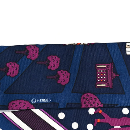 Hermes Silk Les Nouveaux Amoureux de Paris Twilly Marine Violet White 4 of 4
