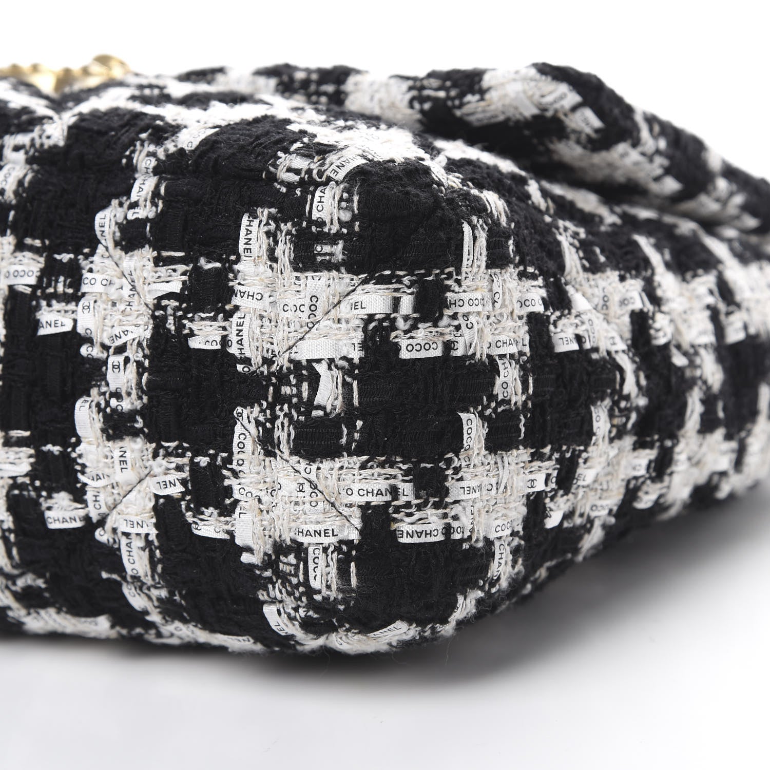 Chanel Tweed Quilted Large 19 Flap Black Ecru White 9 of 10