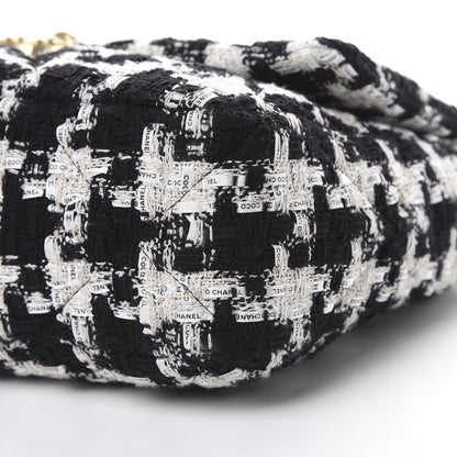 Chanel Tweed Quilted Large 19 Flap Black Ecru White 9 of 10