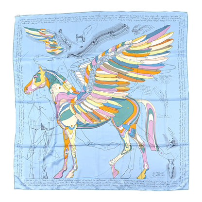 Hermes Silk Le Pegase d'Hermes 140 Scarf  Bleu Ciel Orange Cuit 1 of 4