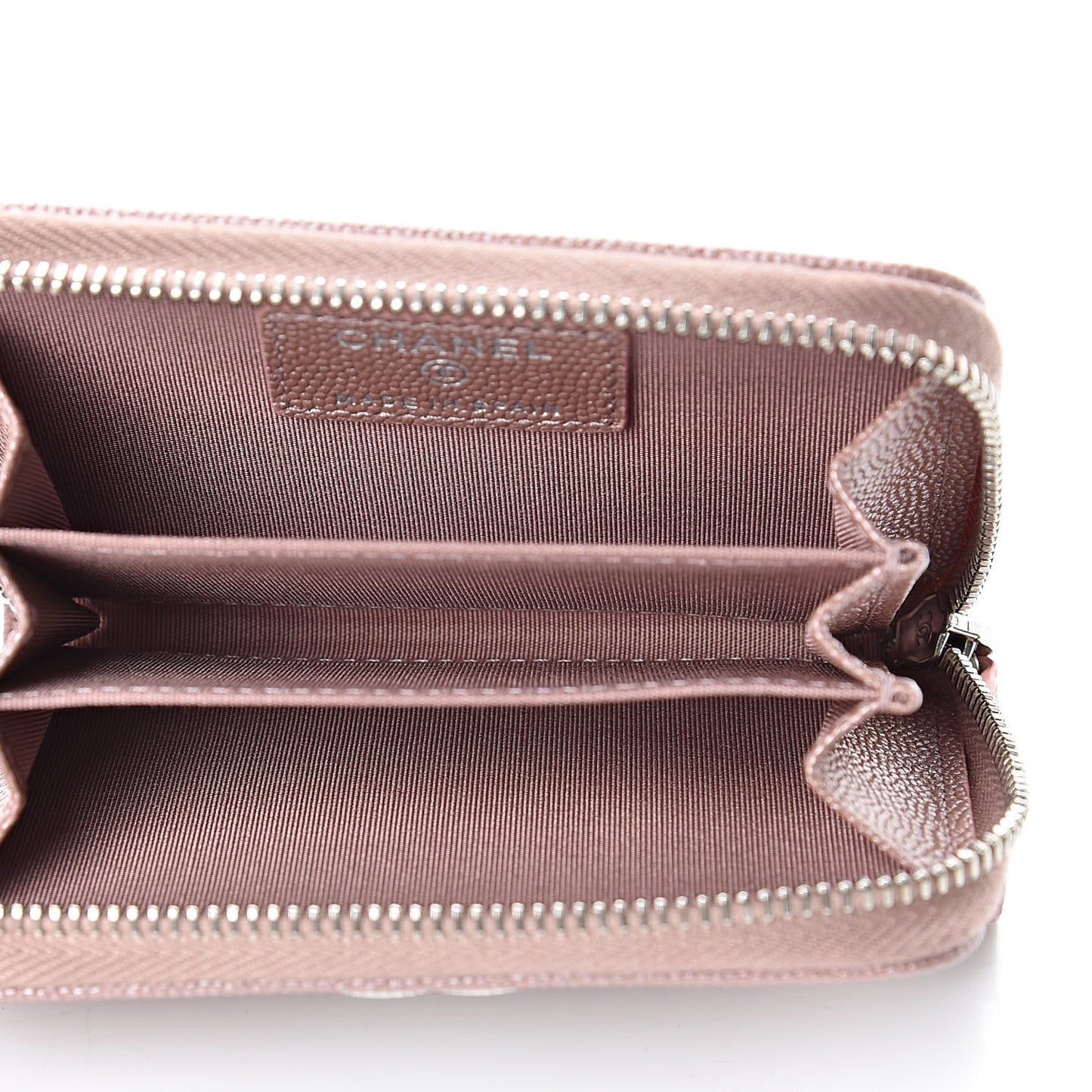 Metallic Caviar Chevron Quilted Vintage Mademoiselle Zip Coin Purse Pink