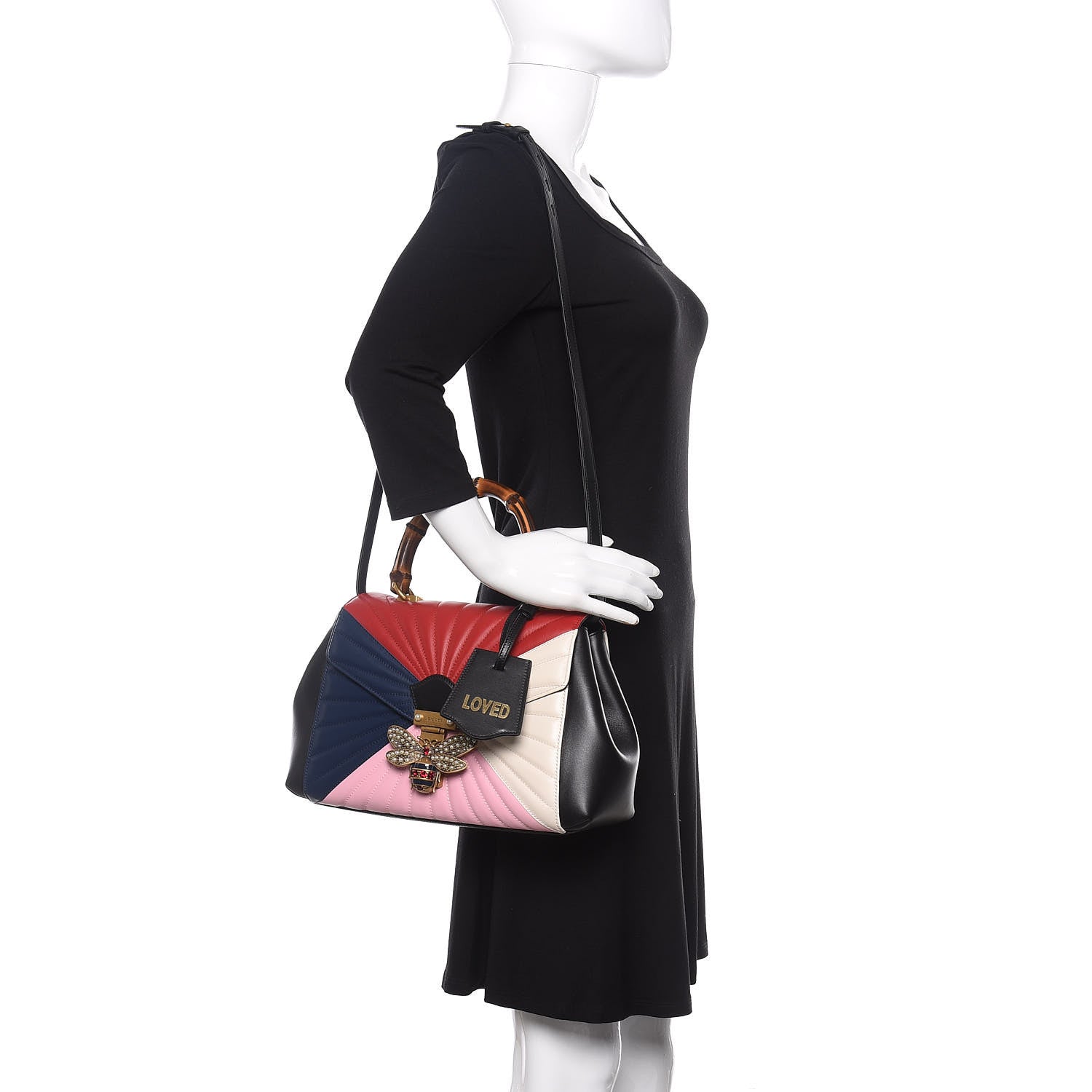 Gucci Calfskin Bamboo Trapuntata Queen Margaret Top Handle Bag Blue Agata Hibiscus Red Mystic White Sugar Pink 2 of 11