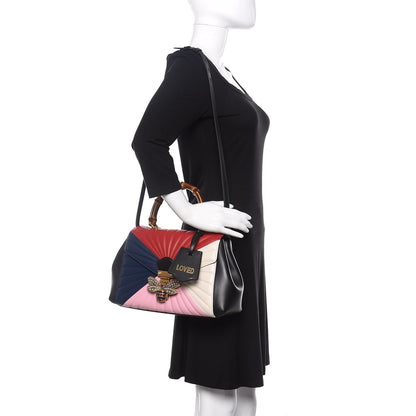 Gucci Calfskin Bamboo Trapuntata Queen Margaret Top Handle Bag Blue Agata Hibiscus Red Mystic White Sugar Pink 2 of 11