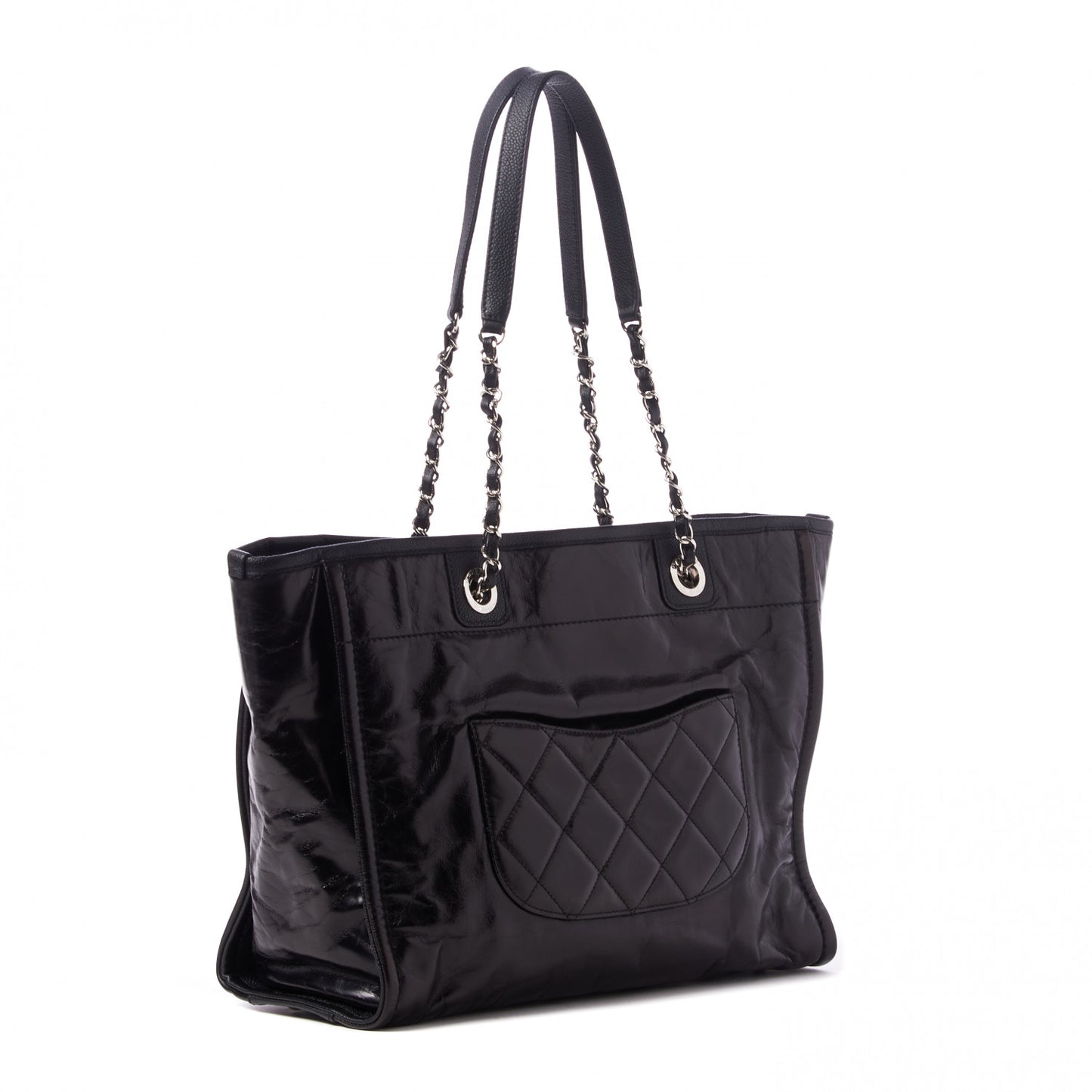 Glazed Calfskin Small Deauville Tote Black