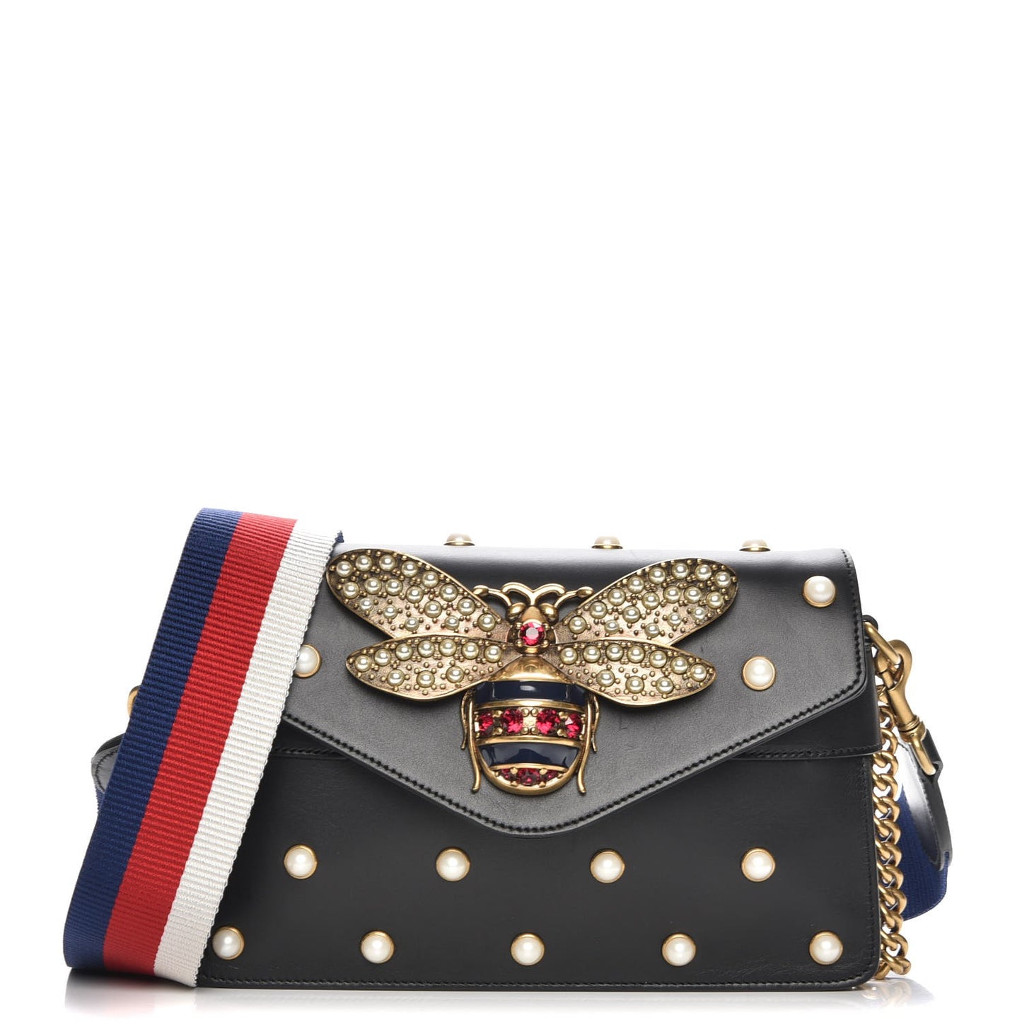 Nappa Pearl Studded Mini Queen Margaret Broadway Shoulder Bag Black