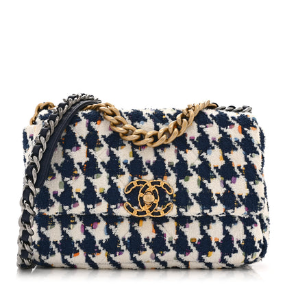 Chanel Tweed Quilted Medium Chanel 19 Flap Ecru Navy Blue Multicolor 1 of 10