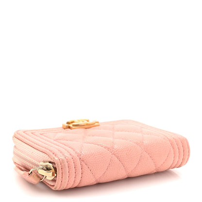 Chanel Caviar Quilted Boy Zip Around Coin Purse Wallet Light Pink 4 of 13