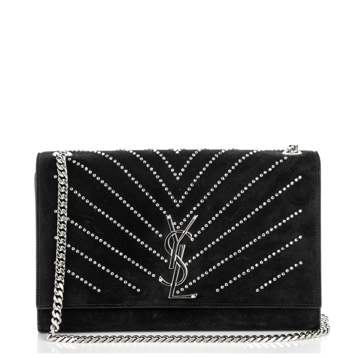 Suede Crystal Medium Classic Monogram Kate Satchel Nero Black