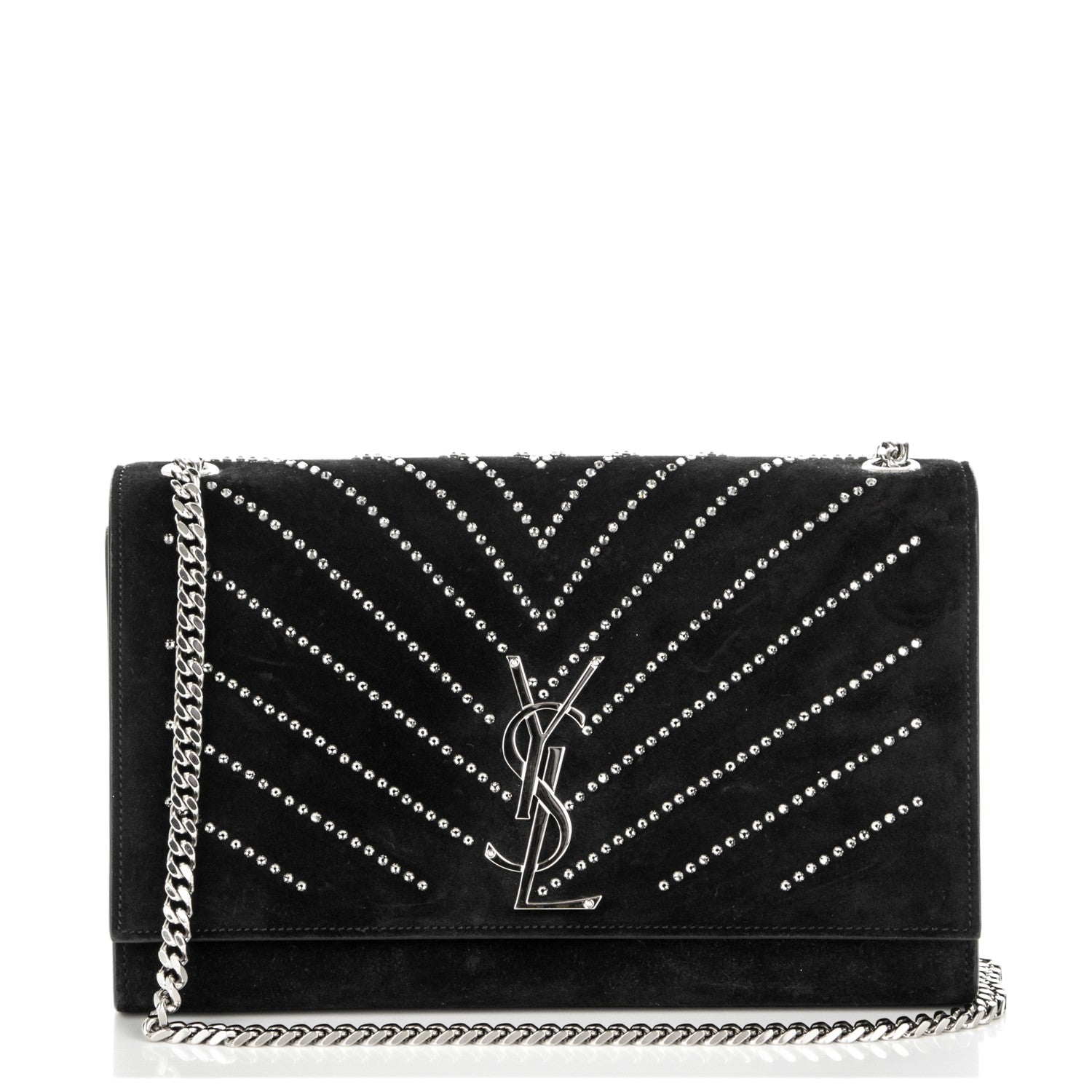 Saint Laurent Suede Crystal Medium Classic Monogram Kate Satchel Nero Black 1 of 5