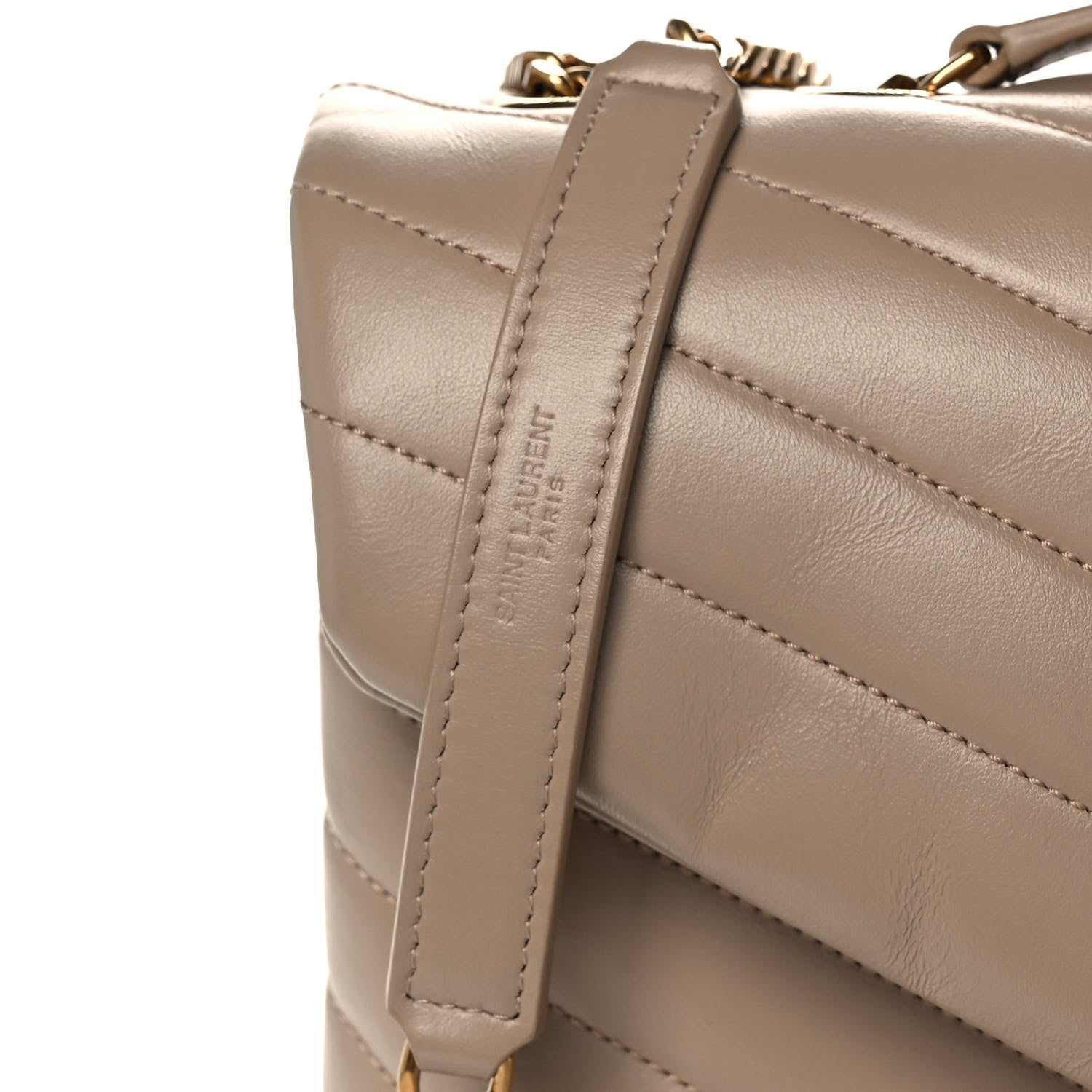 Saint Laurent Calfskin Y Quilted Monogram Medium Loulou Chain Satchel Dark Beige 13 of 14