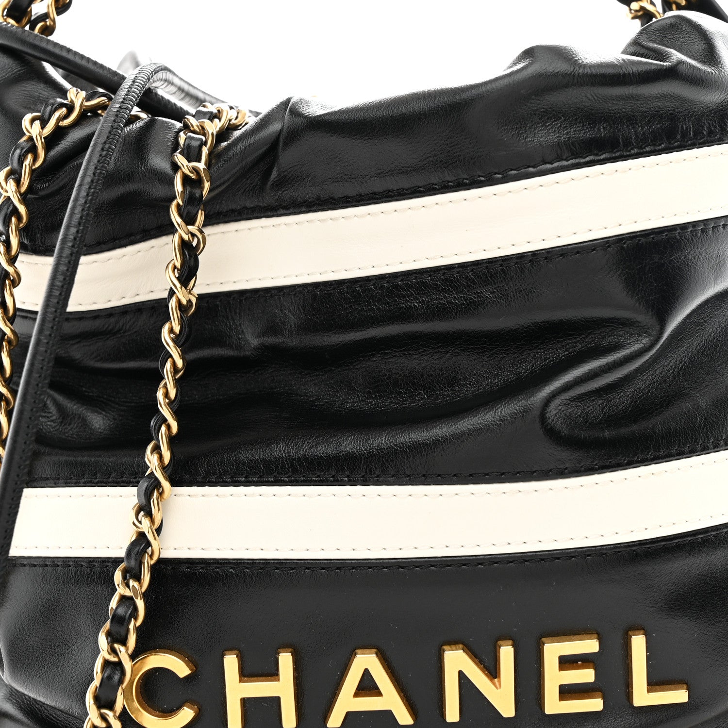 Chanel Shiny Calfskin Striped Mini Chanel 22 Black White 8 of 10