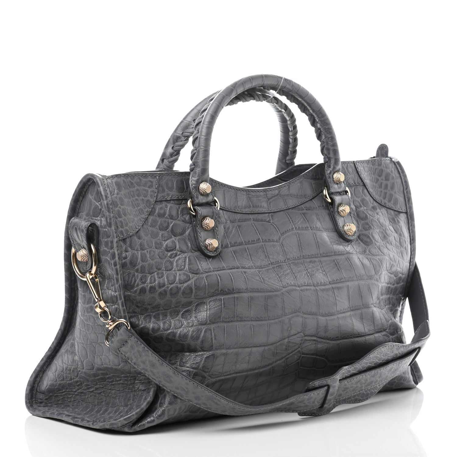 Balenciaga Calfskin Crocodile Embossed Giant 12 Gold Hardware City Gris Beton 3 of 13