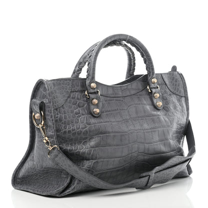 Balenciaga Calfskin Crocodile Embossed Giant 12 Gold Hardware City Gris Beton 3 of 13