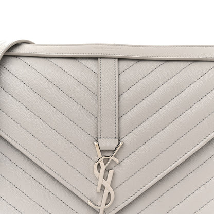 Saint Laurent Grain De Poudre Matelasse Chevron Large Monogram Satchel Light Grey 8 of 13