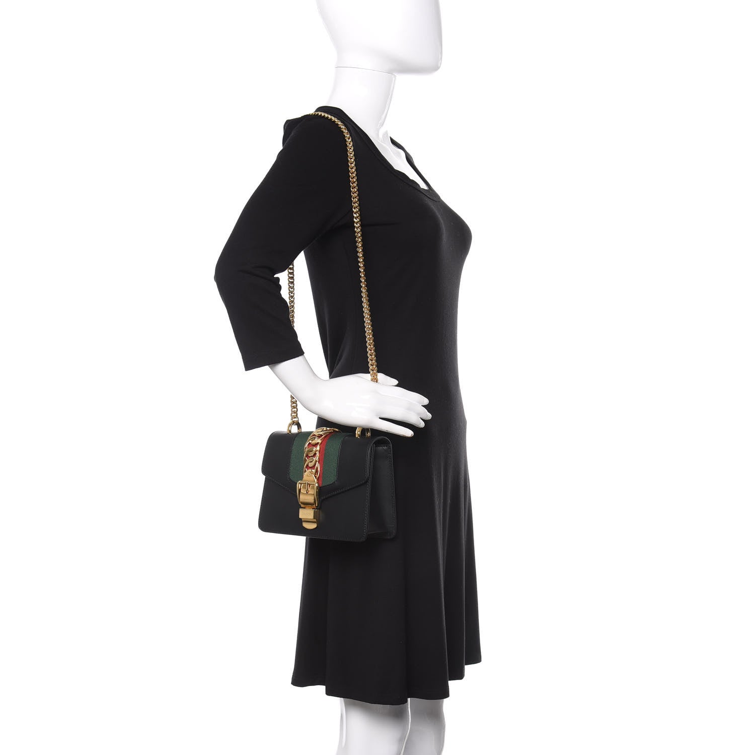 Gucci Calfskin Mini Sylvie Chain Shoulder Bag Black 2 of 15