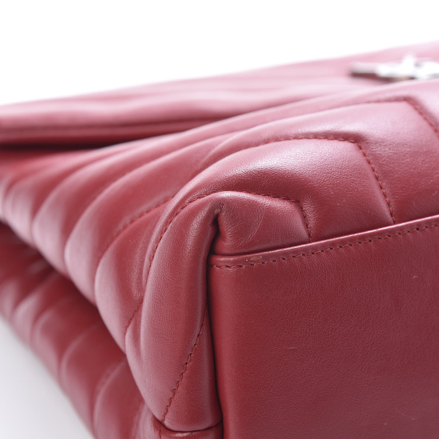 Saint Laurent Calfskin Y Quilted Monogram Medium Loulou Chain Satchel Lipstick Red 9 of 17