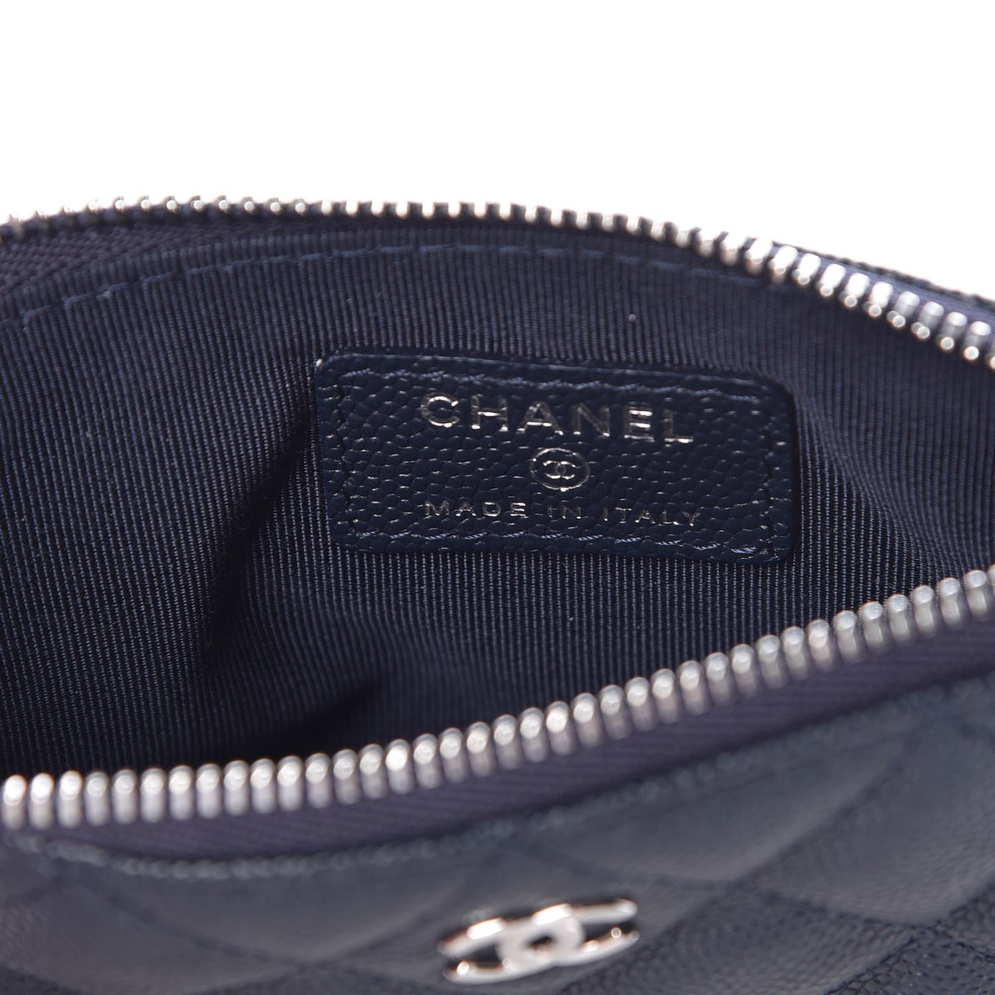 Metallic Caviar Quilted Small Cosmetic Case Dark Blue