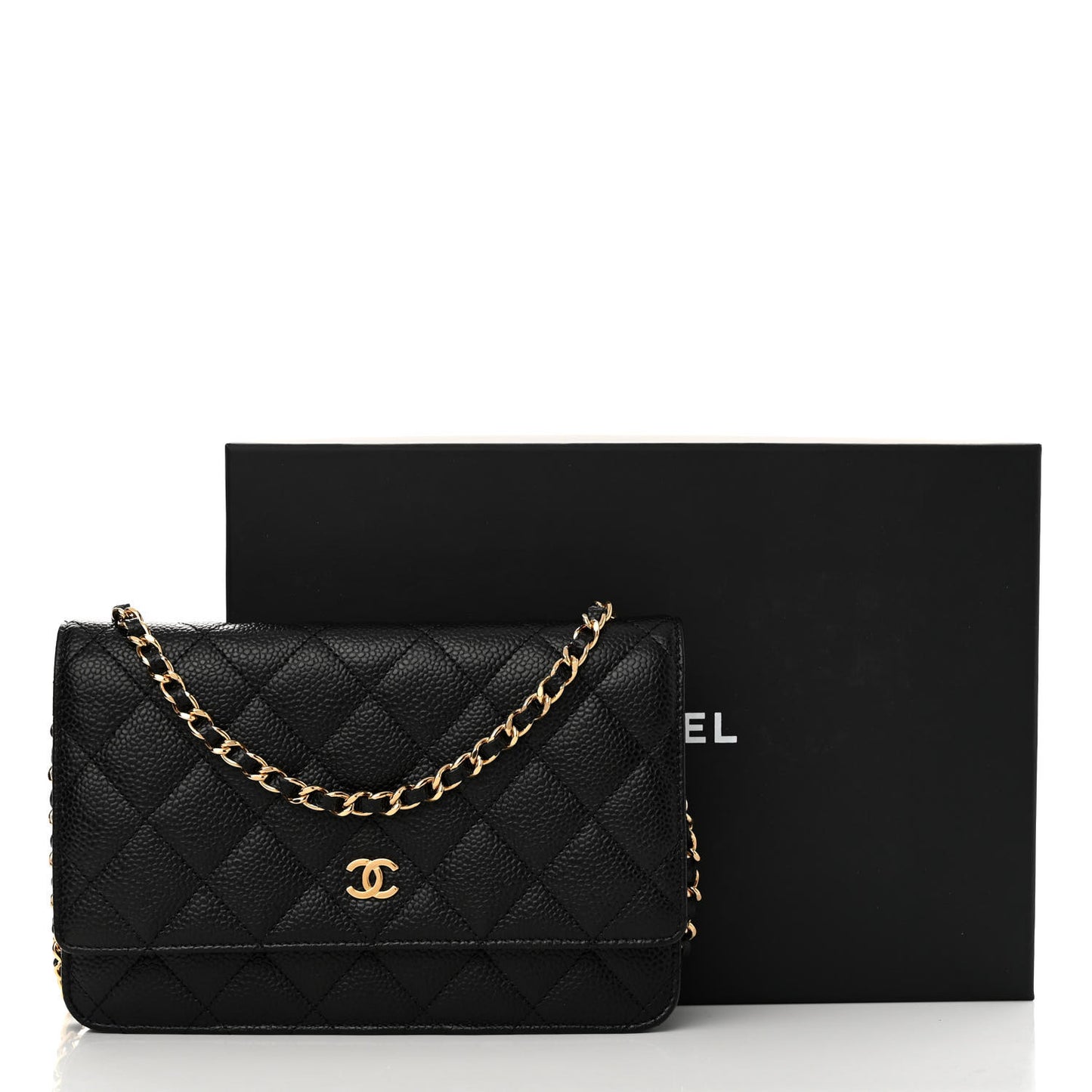 Caviar Quilted Wallet on Chain WOC Black