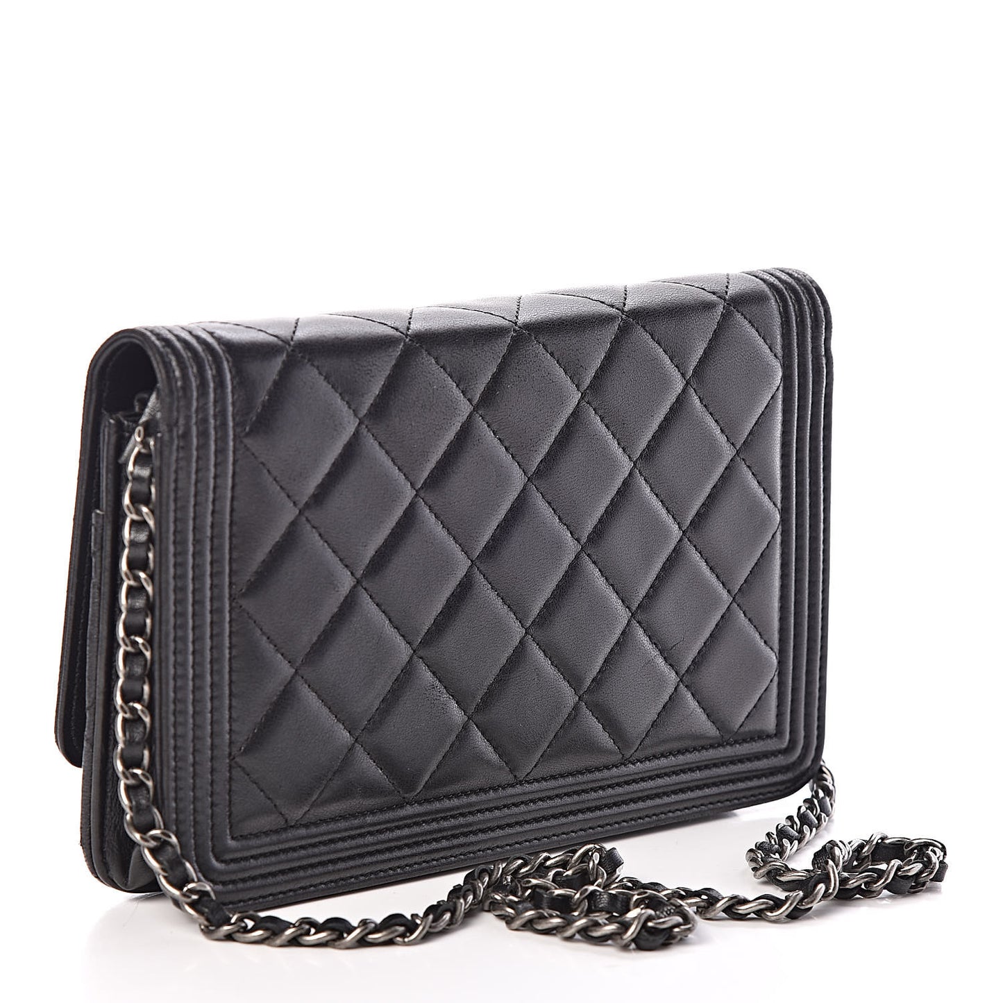 Lambskin Quilted Boy Wallet On Chain WOC Black