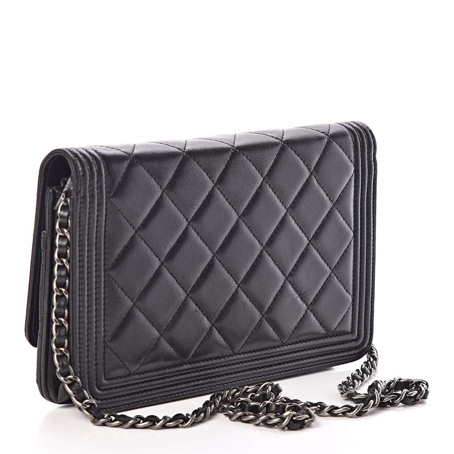 Chanel Lambskin Quilted Boy Wallet On Chain WOC Black 3 of 11