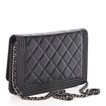 Chanel Lambskin Quilted Boy Wallet On Chain WOC Black 3 of 11