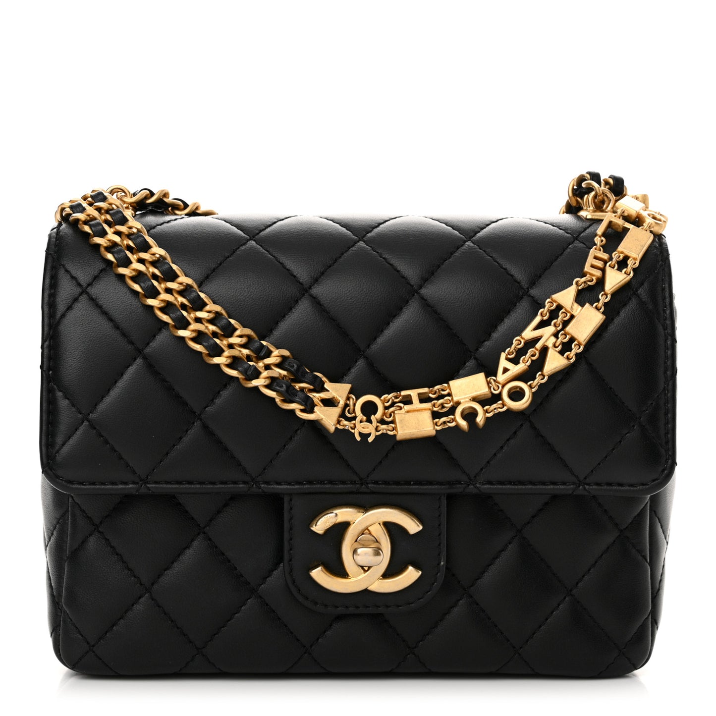 Lambskin Enamel Quilted Mini Flap Black