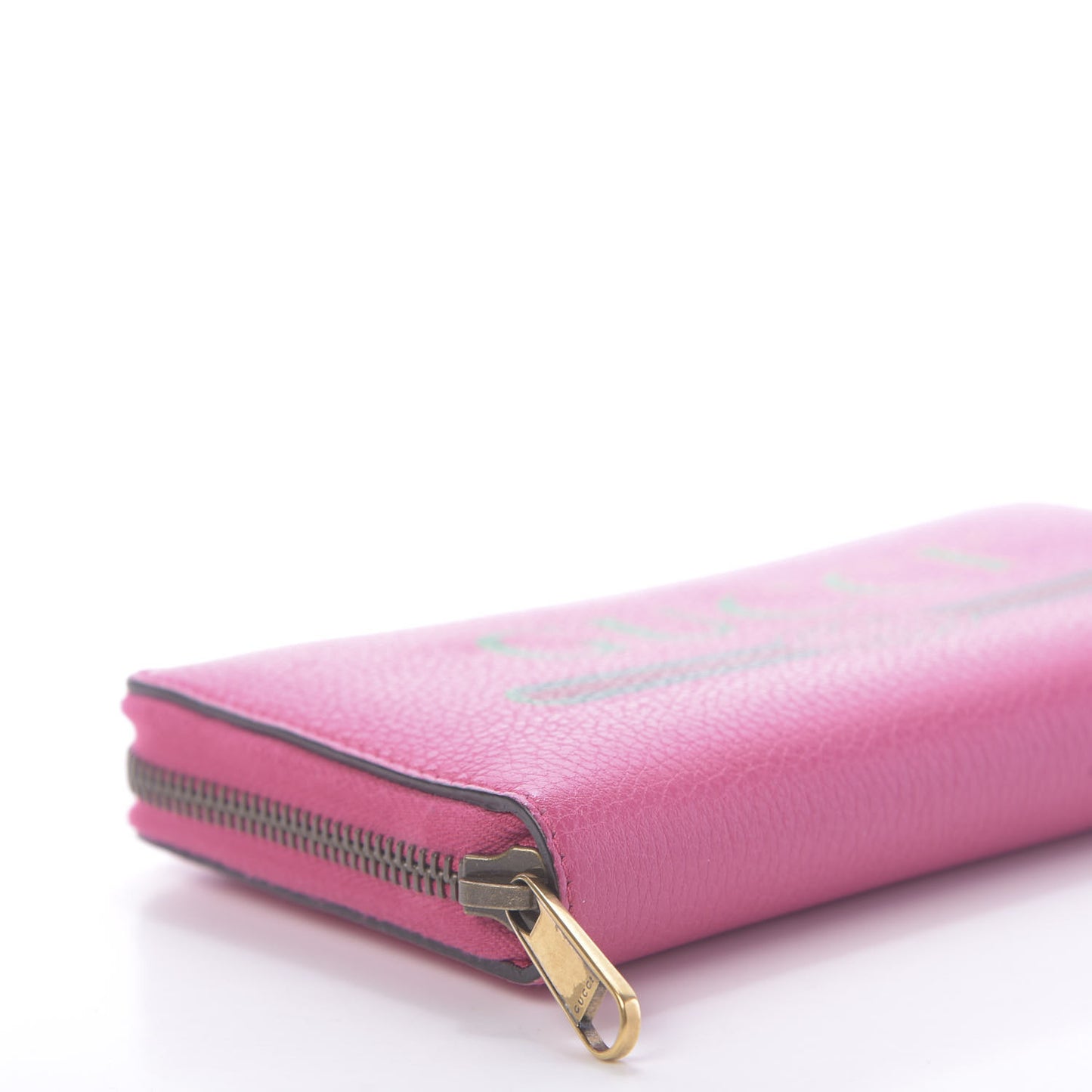 Grained Calfskin Logo Zip Around Wallet Box Pink Green