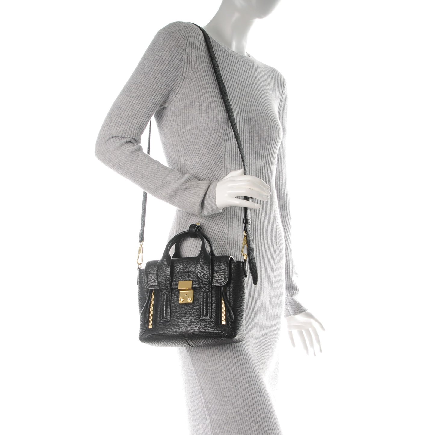 3.1 Textured Calfskin Mini Pashli Satchel Black