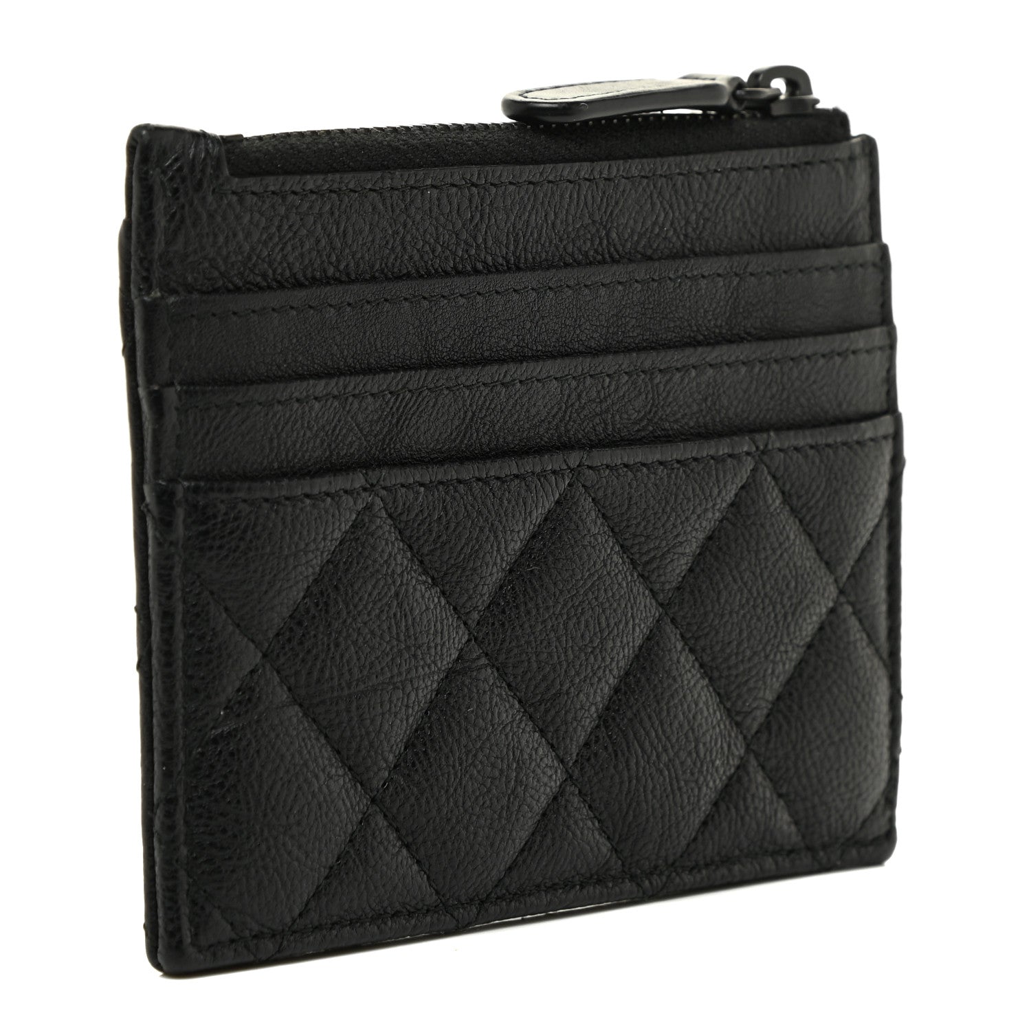 Chanel Crinkled Calfskin Quilted CC Zip Card Holder So Black 3 of 11