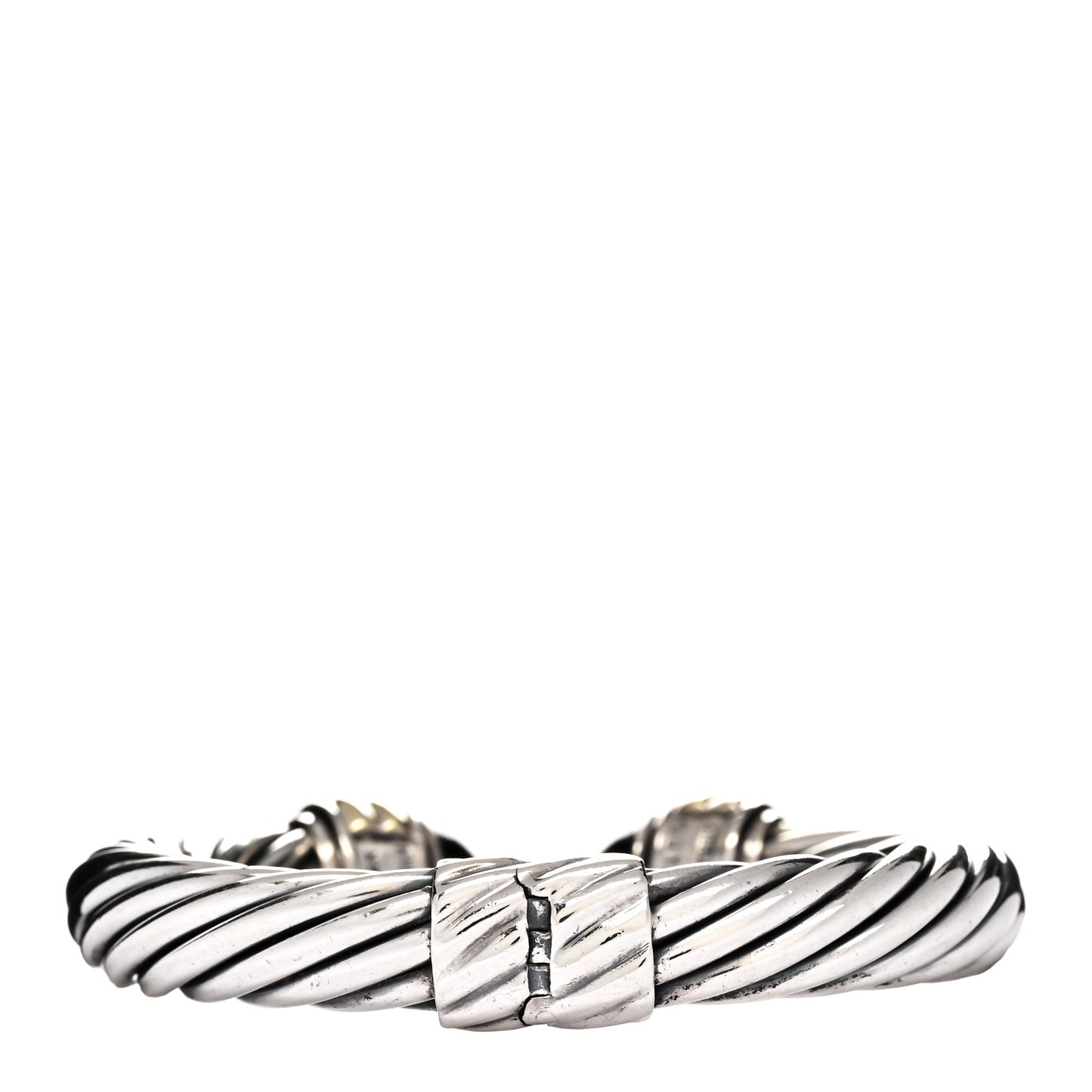 Sterling Silver 14K Yellow Gold Black Onyx 10mm Cable Classics Hinged Bracelet