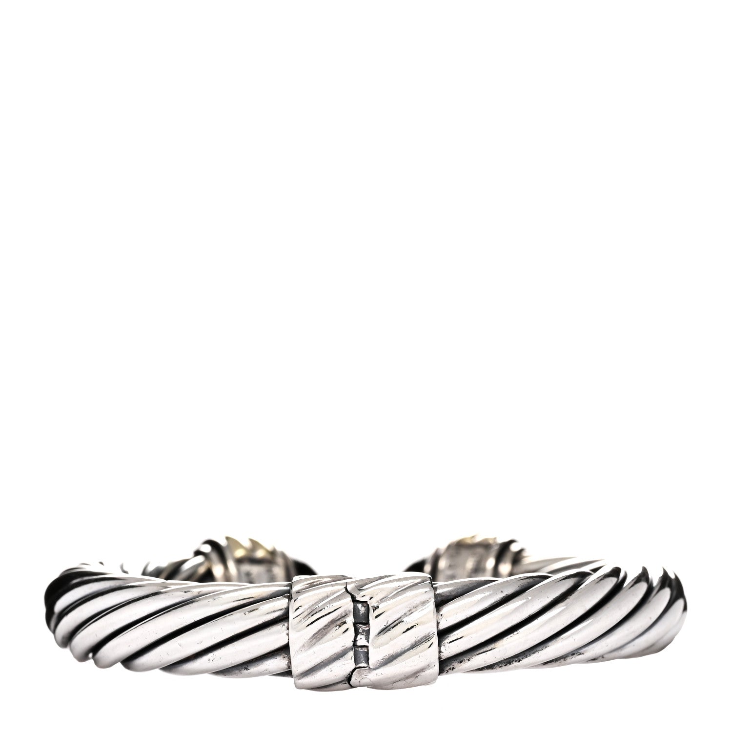 David Yurman Sterling Silver 14K Yellow Gold Black Onyx 10mm Cable Classics Hinged Bracelet 2 of 3