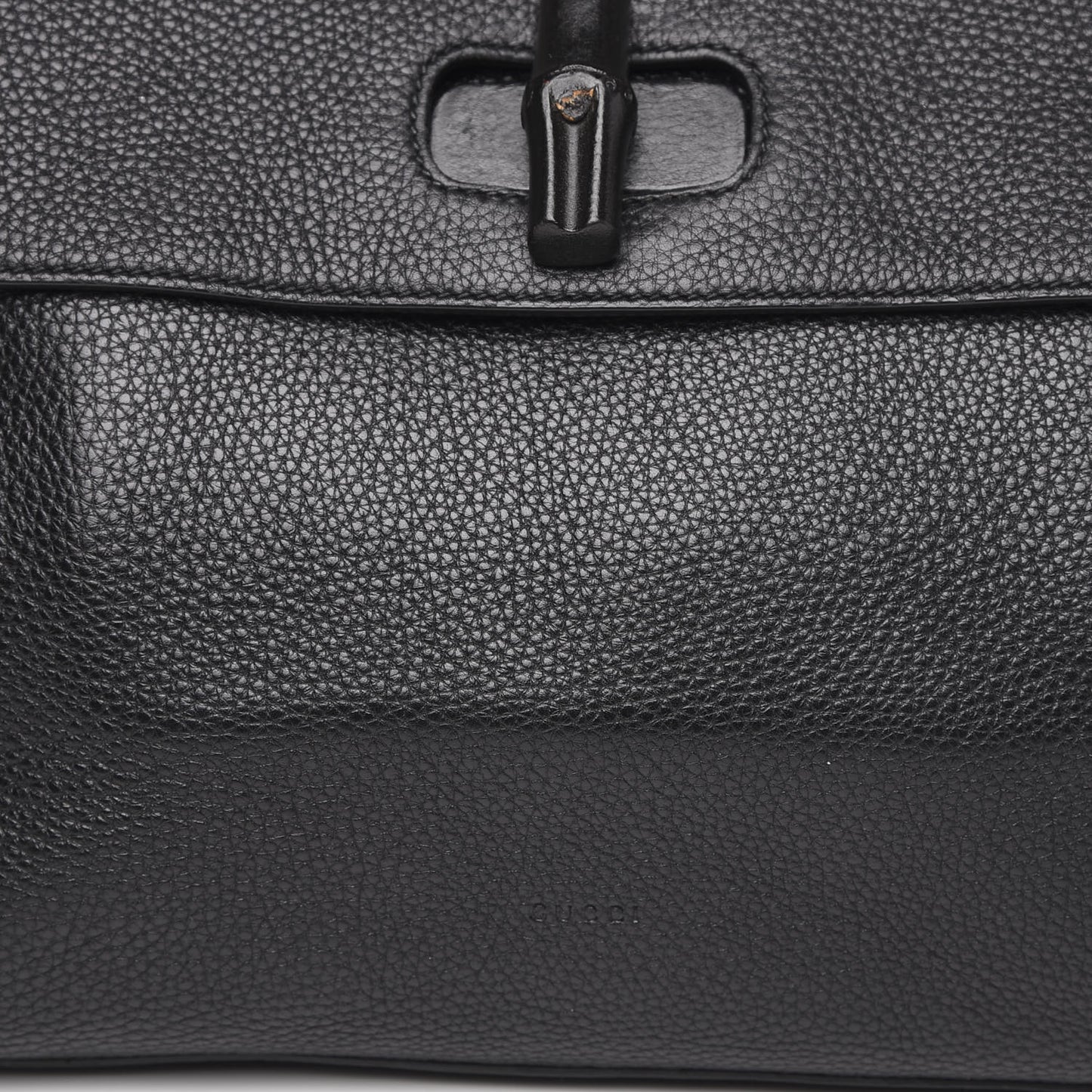 Pebbled Calfskin Large Bamboo Daily Top Handle Bag Black