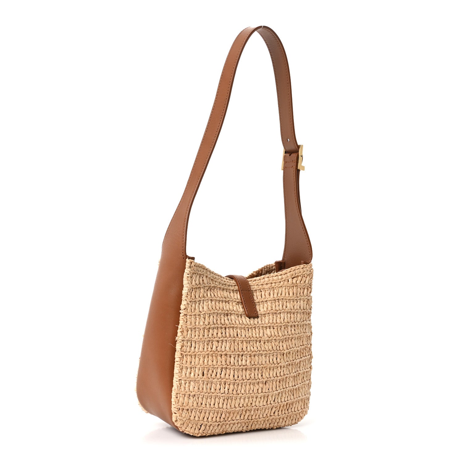 Saint Laurent Raffia Calfskin Le 5 A 7 Baby Hobo Natural Brick 4 of 10