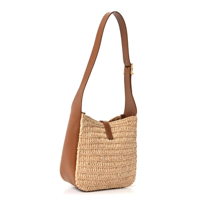 Saint Laurent Raffia Calfskin Le 5 A 7 Baby Hobo Natural Brick 4 of 10