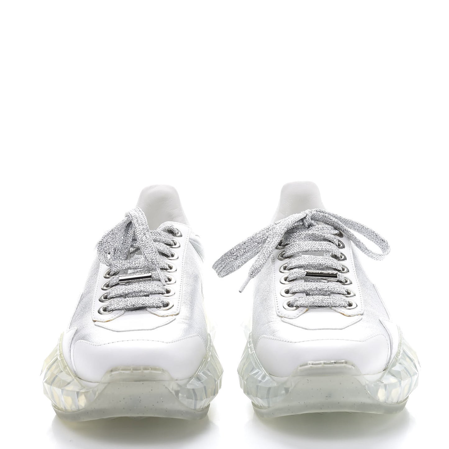 Metallic Calfskin Womens Diamond F Low Top Sneaker 37 White Silver