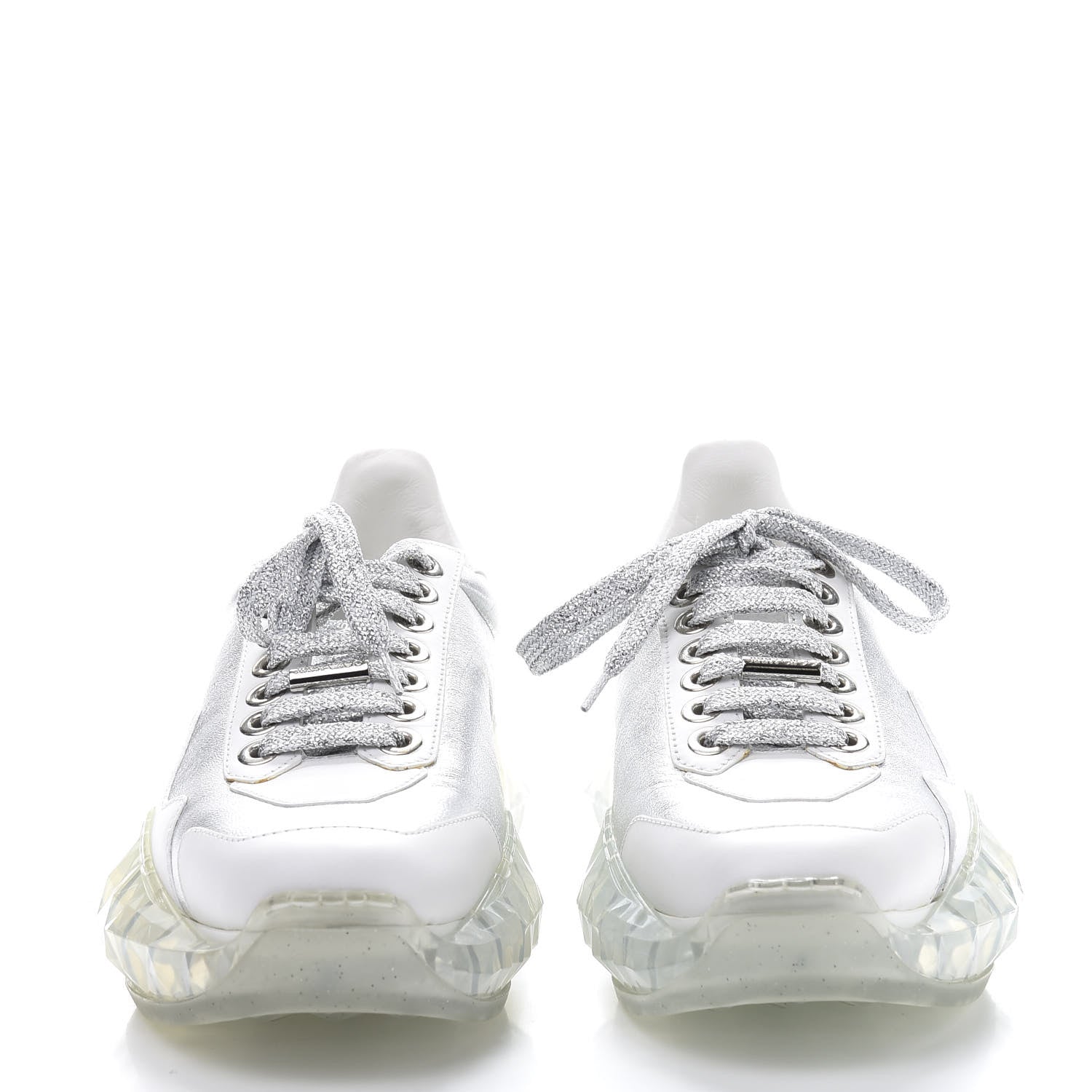 Jimmy Choo Metallic Calfskin Womens Diamond F Low Top Sneaker 37 White Silver 2 of 9