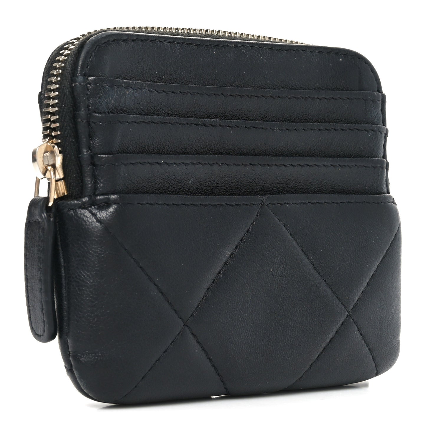 Lambskin Quilted Chanel 19 Zip Card Holder Wallet Black