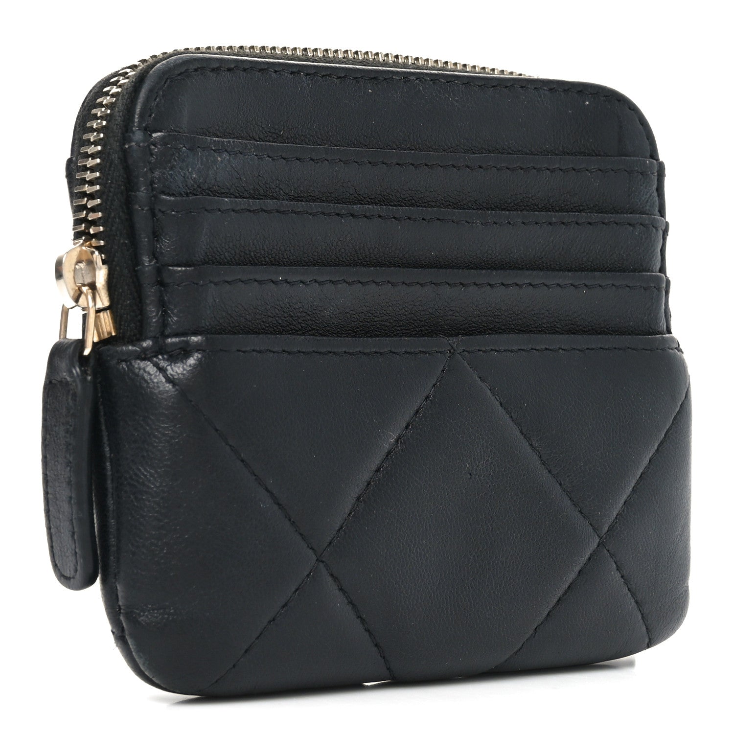 Chanel Lambskin Quilted Chanel 19 Zip Card Holder Wallet Black 3 of 7