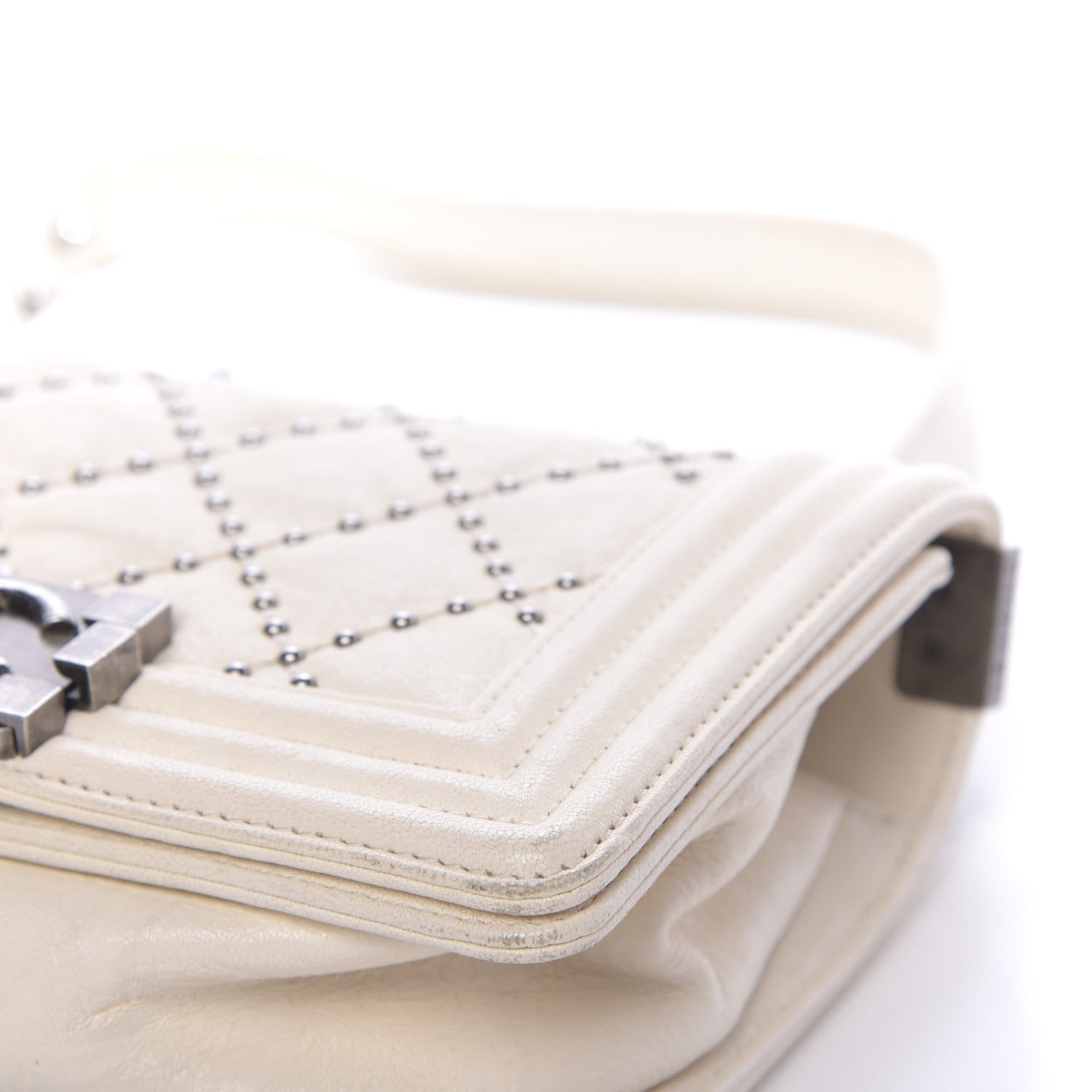 Chanel Crumpled Lambskin Small Studded Boy Flap Ecru 9 of 12