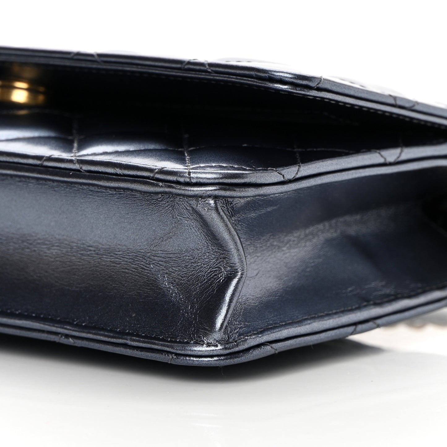 Metallic Lambskin Wallet On Chain WOC Dark Blue