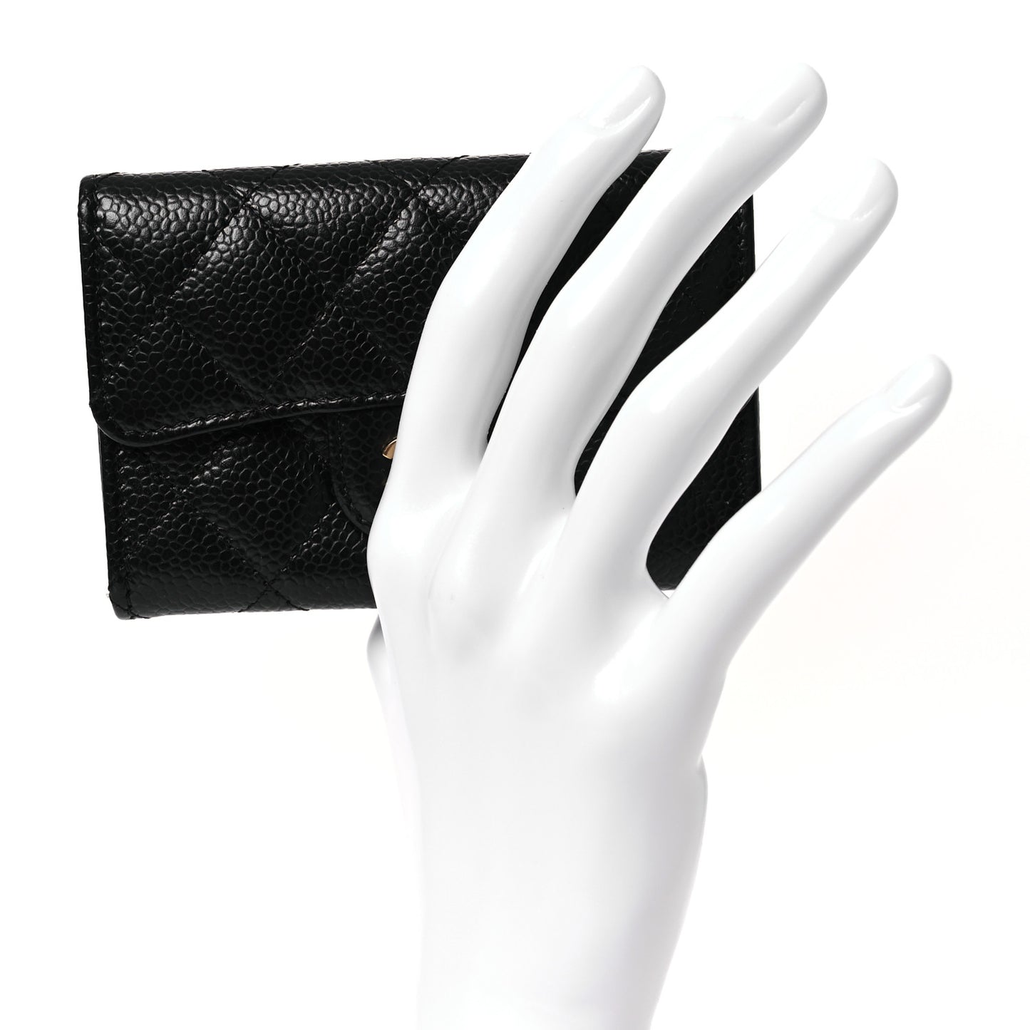 Caviar Quilted Flap Card Holder Wallet Black