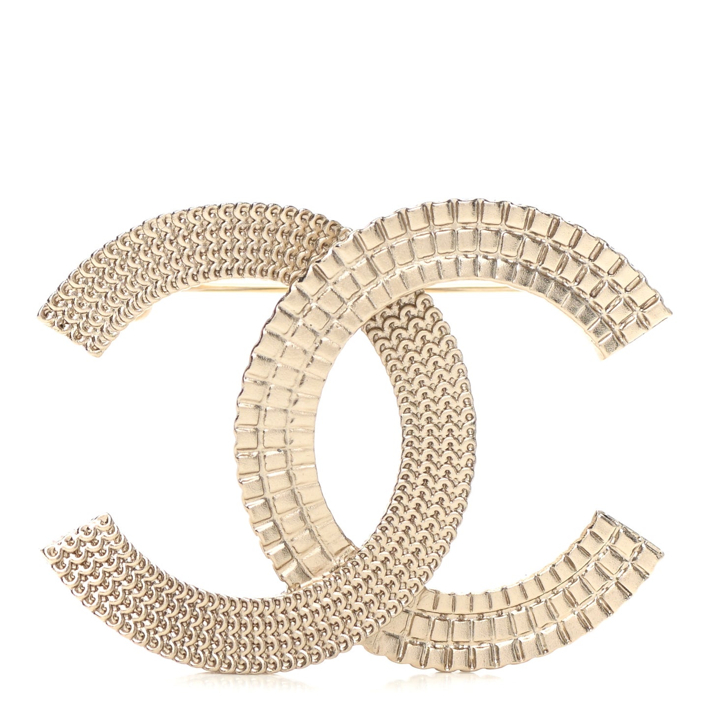 Metal Chain Quilted CC Brooch Gold