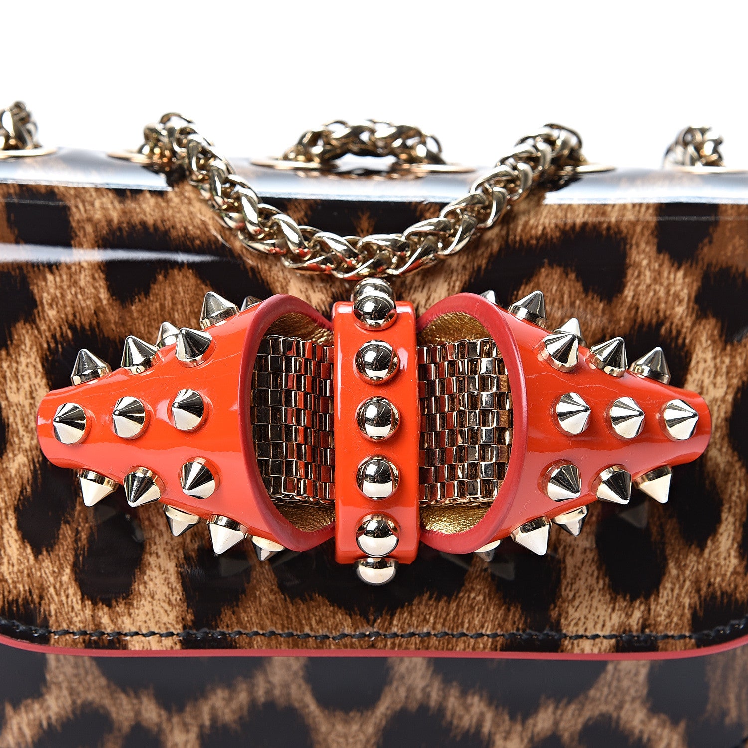 Christian Louboutin Patent Calfskin Leopard Spikes Mini Sweety Charity NV Crossbody Bag Brown 6 of 8